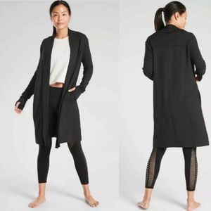 Athleta Canopy Wrap in Black Nirvana Material Duster Long Cardigan Sweater